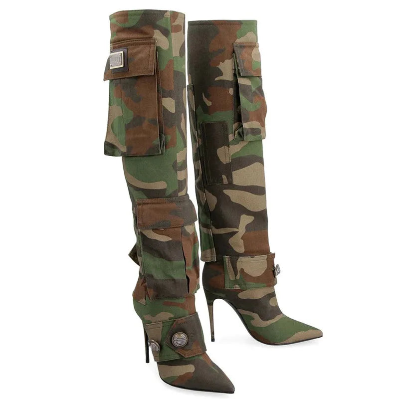 Women‘s camouflage knee-length boots