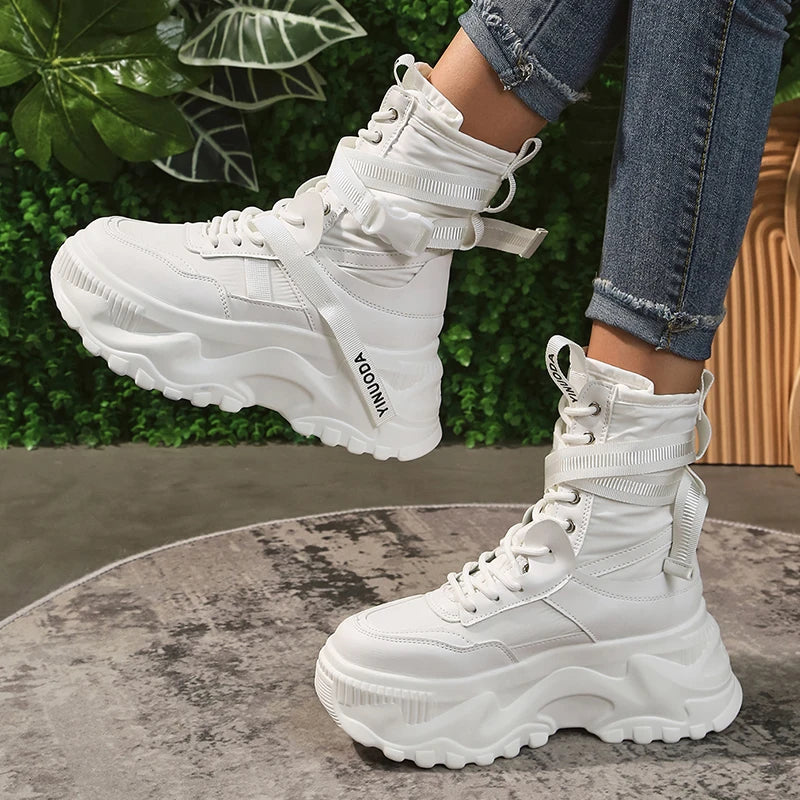 Women's white fashion thick-bottom ankle boots