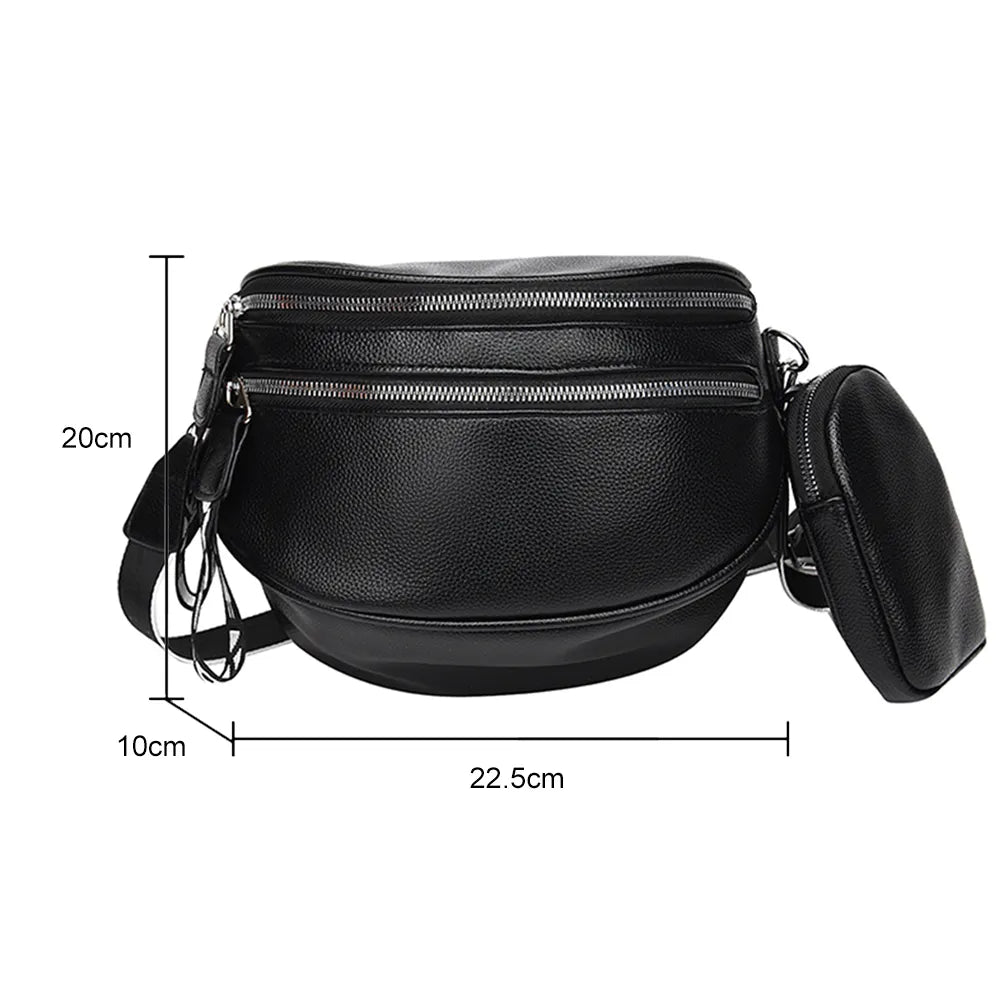 Ladies leather multi-pocket crossbody shoulder bags