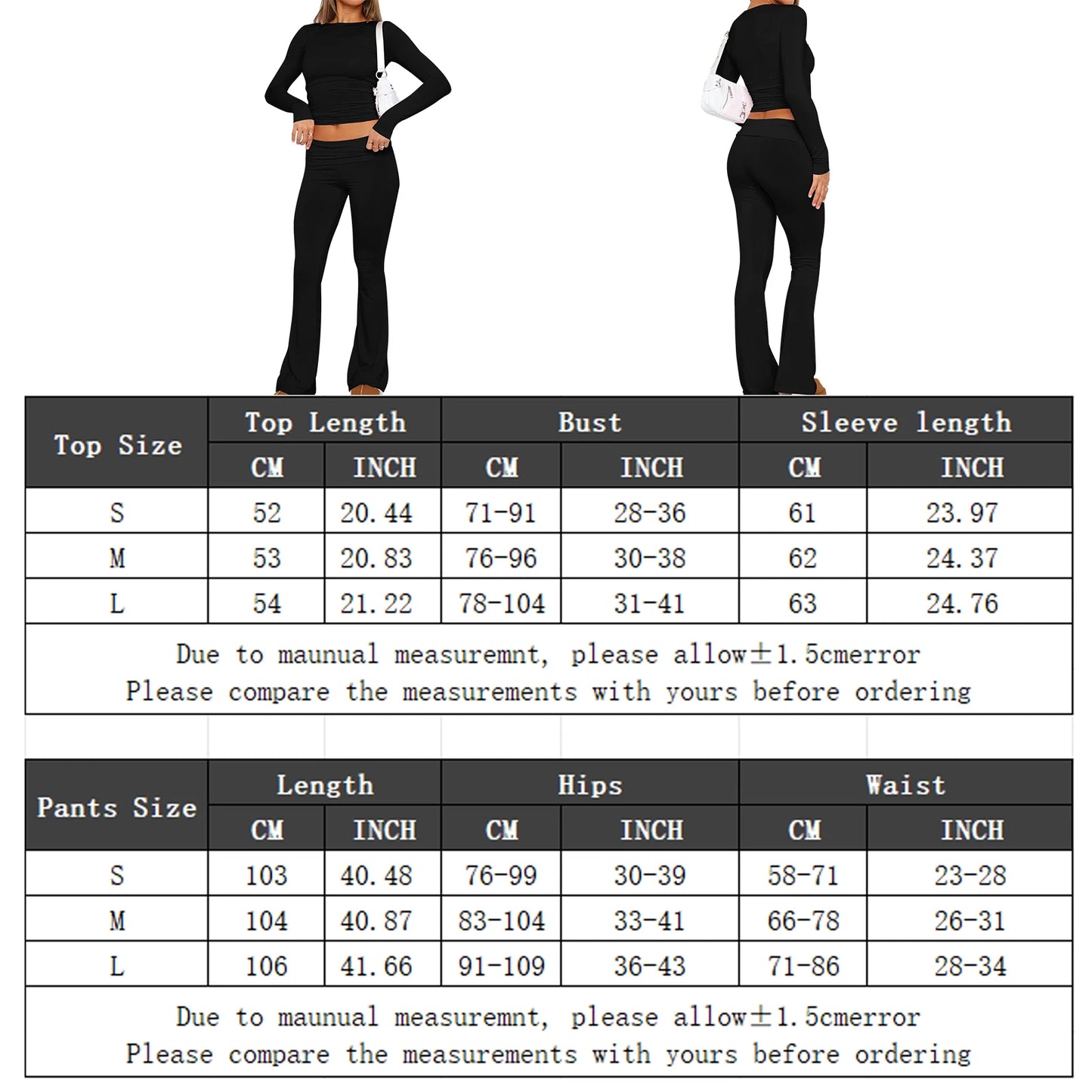 Women 2 piece workout top and low waist flare pants