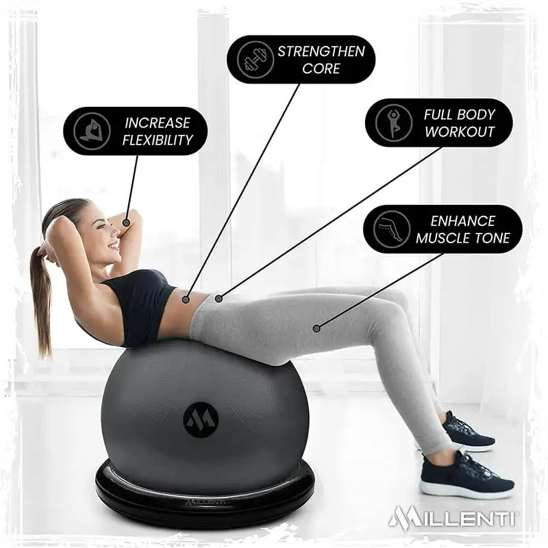 Yoga Ball Chair with Stability Base Ring & Fitness Resistance Bands for Home Gym