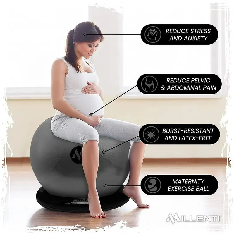 Yoga Ball Chair with Stability Base Ring & Fitness Resistance Bands for Home Gym